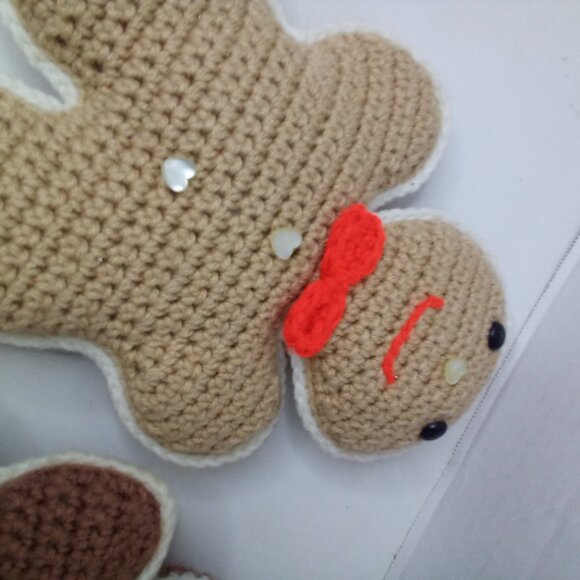 Handmade Gingerbread Man Plush Stuffed Christmas Holiday Brown Lot of 2 - Picture 8 of 13